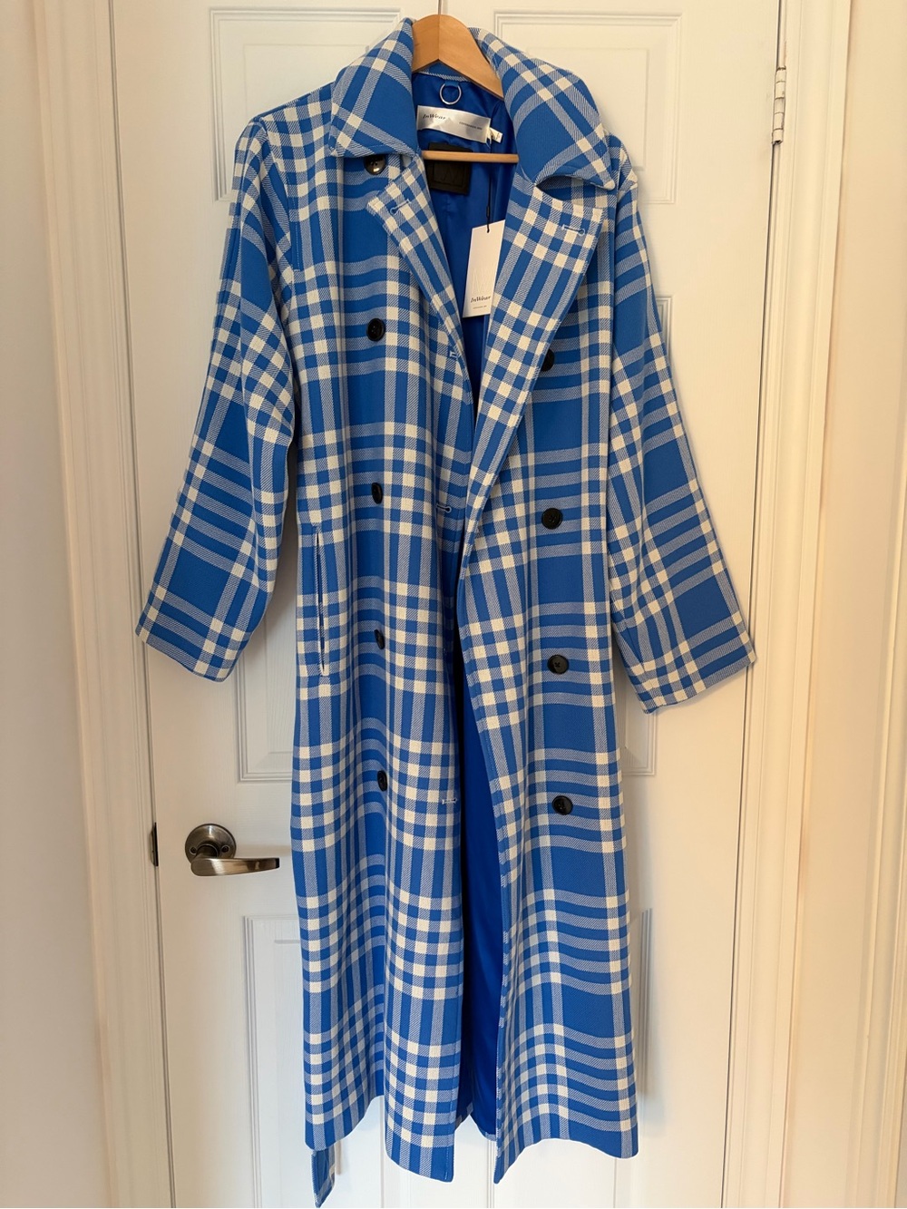 NWT InWear Blue Plaid Long Double-Breasted Coat - Women's Jacket